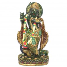 Hindu God Krishna Idol Figure Statue Natural Green Jade Stone Hand Painted D772